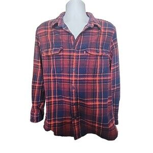 Men's LEVI'S Relaxed Fit Flannel Shirt Size M - Red Orange Plaid Button-Up Top
